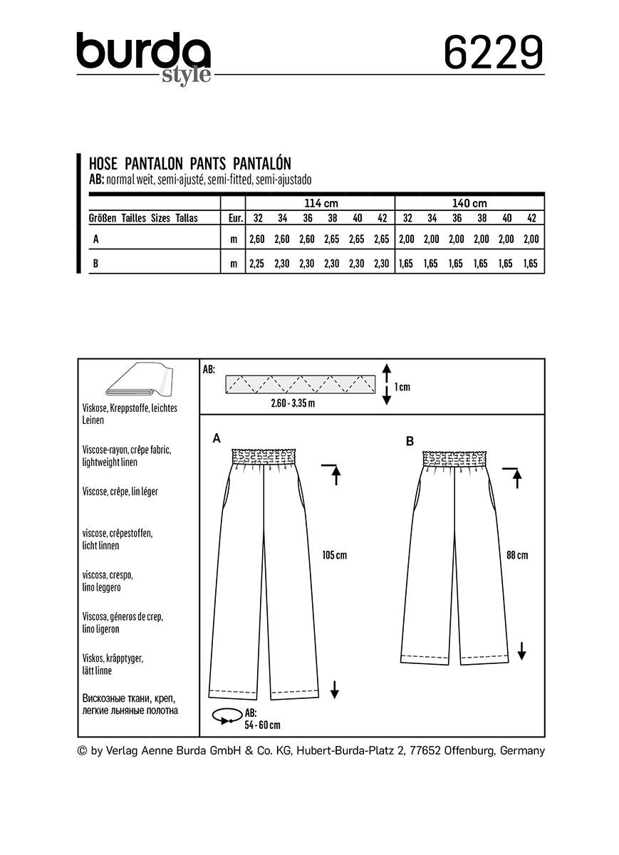 Patron de pantalon - Burda 6229