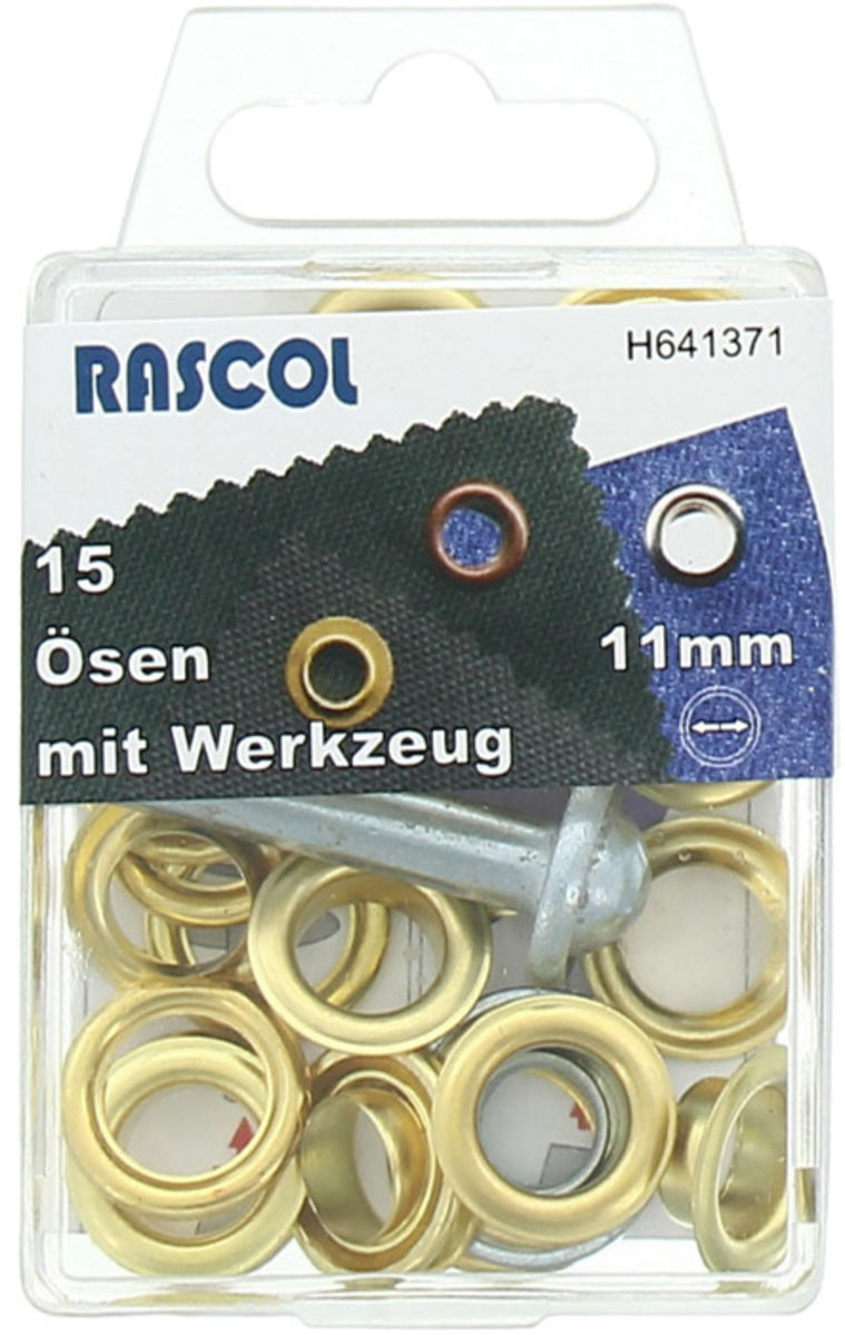 Boite de 15 oeillets 11 mm avec outil de pose Rascol - Or