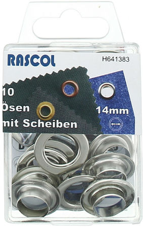 Boite 10 oeillets 14 mm avec outil de pose Rascol - Argent