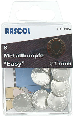 Boite de 8 boutons jeans 17mm Rascol - Argent brillant lauriers